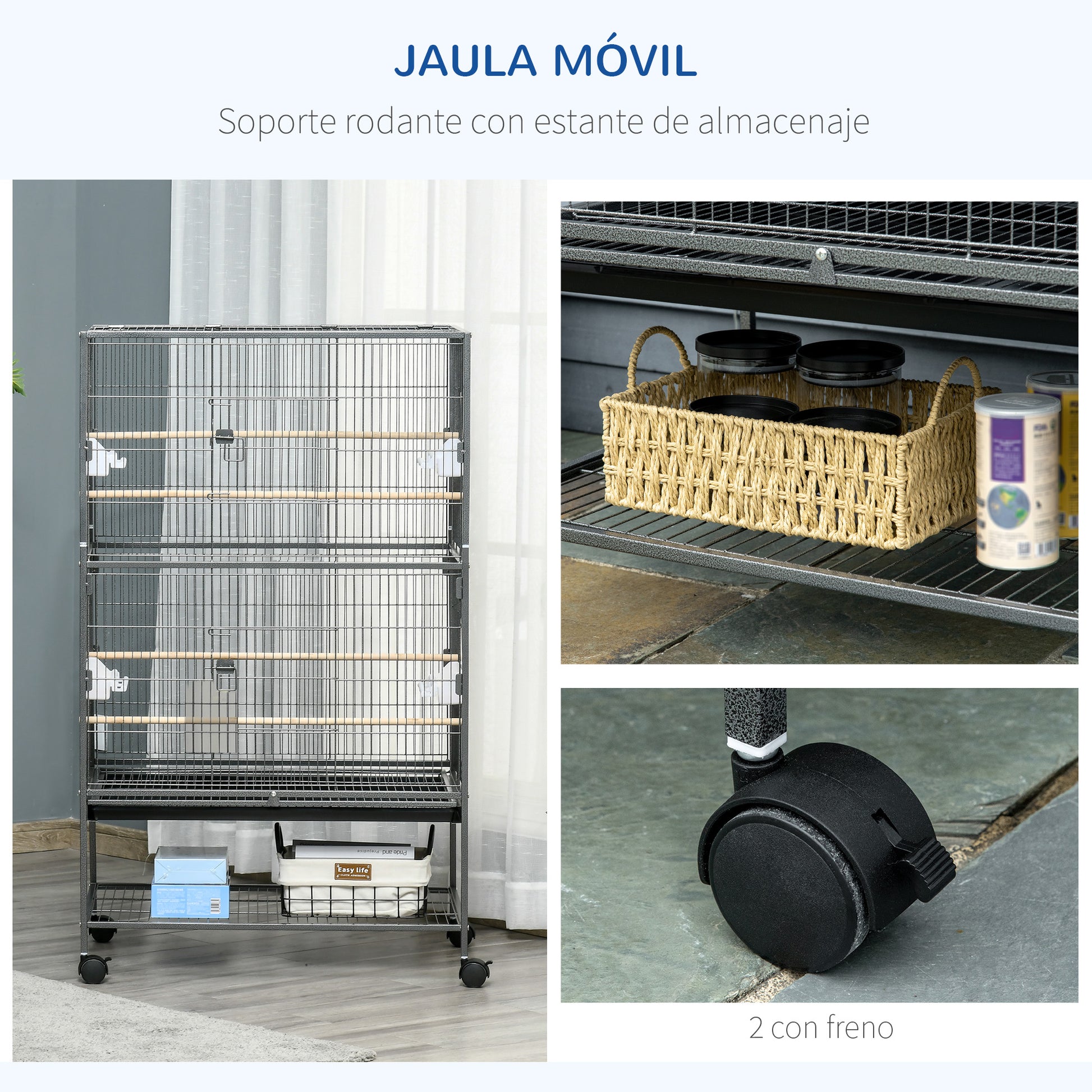 Pawhut Jaula Para Pájaros Con Ruedas 78x52x132 Cm Con Bandeja Extraíble Puertas_4