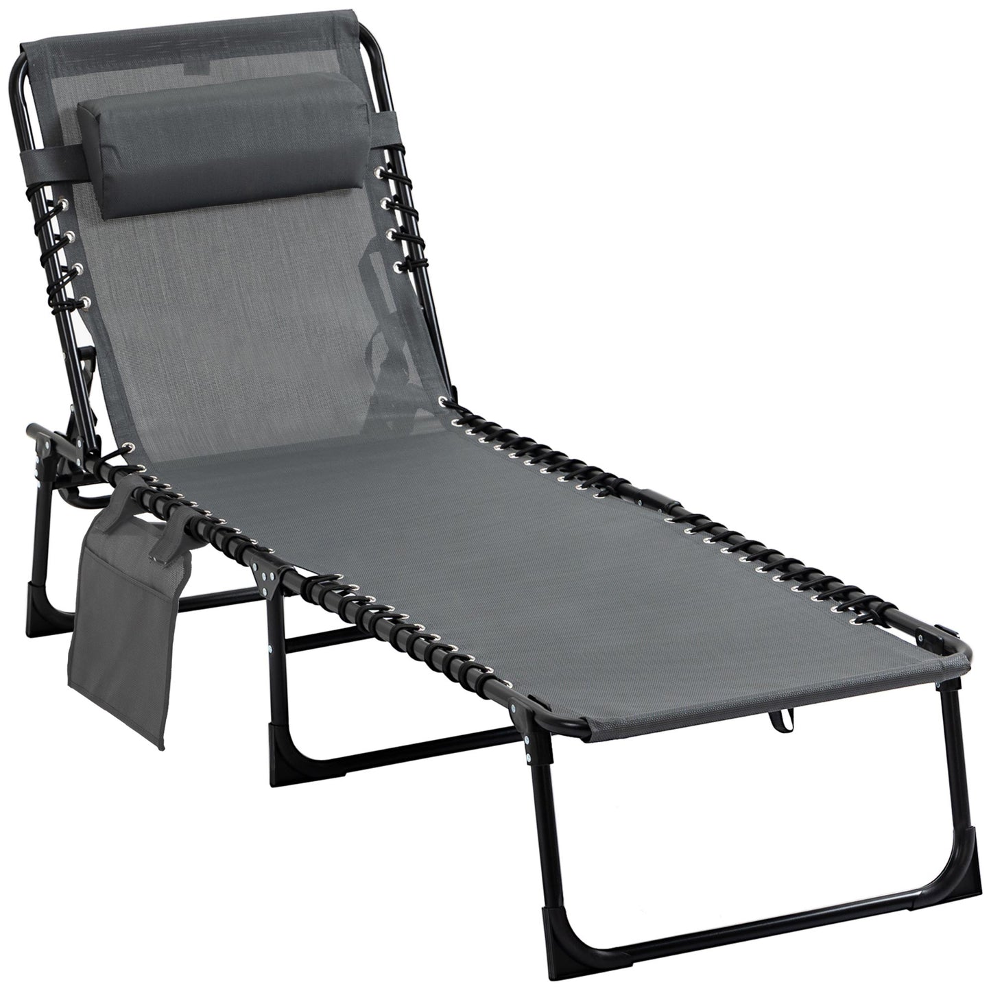 Outsunny Tumbona Plegable Con Respaldo Ajustable Reposacabezas 189x58x30 Cm Gris_0