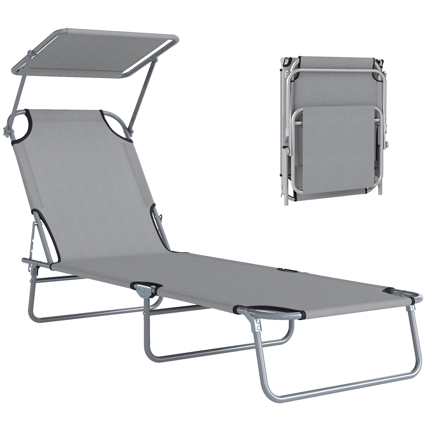 Outsunny Tumbona De Jardín Plegable Con Toldo Desmontable 187x58x36cm Gris Claro_0