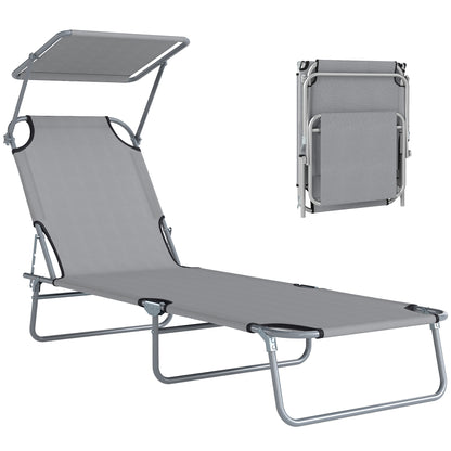 Outsunny Tumbona De Jardín Plegable Con Toldo Desmontable 187x58x36cm Gris Claro_0