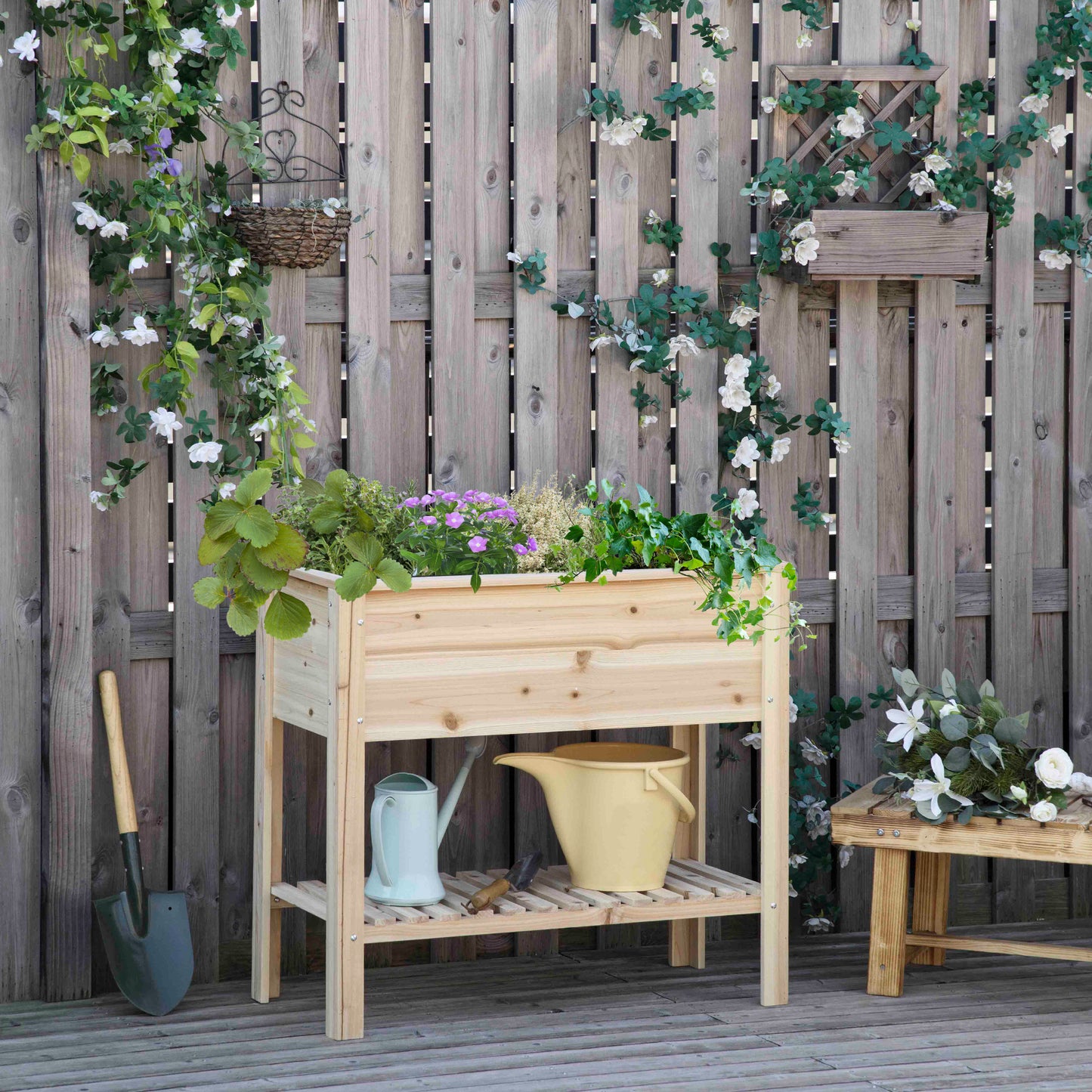 Outsunny Huerto Urbano Elevado Con Estante 90x40x81cm Mesa De Cultivo De Madera_1