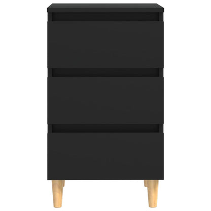 Mesitas De Noche 2 Uds Patas Madera Maciza Negro 40x35x69 Cm_2