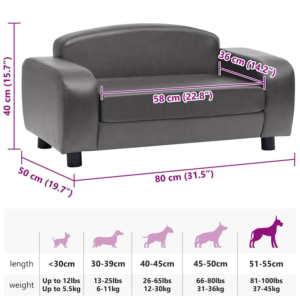 Vidaxl Sofá Para Perros Cuero Sintético Gris 80x50x40 Cm_2