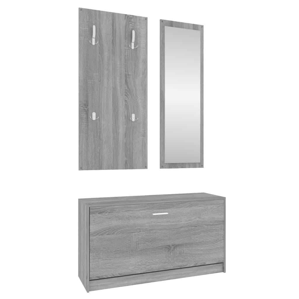 Set De Mueble Zapatero 3 En 1 Madera Contrachapada Gris Sonoma / Vetonek_3