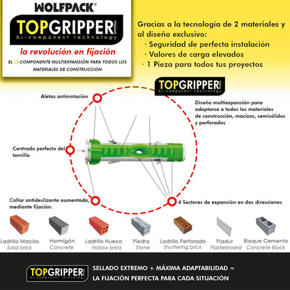 Taco Topgripper Bimaterial Ø 8 Mm. (caja 100 Unidades) Taco Anclaje Universal, Taco Hormigon, Taco Pladur, Taco Ladrillo