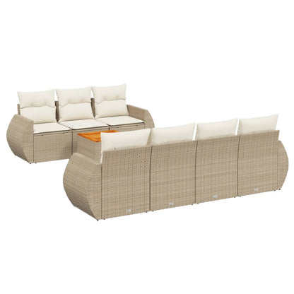 Juego De Sofás De Jardín Con Cojines Beige 8 Pzas Ratán Pe / Vetonek_1