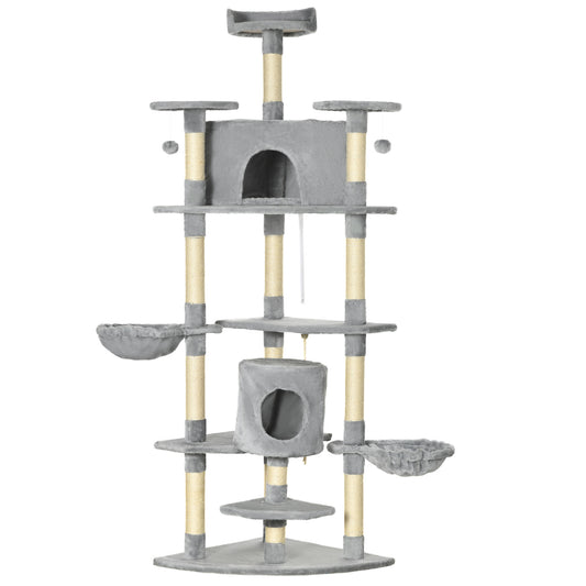 Pawhut Árbol Rascador Para Gatos 60x60x200 Cm Con 2 Cuevas Múltiples Plataformas_0