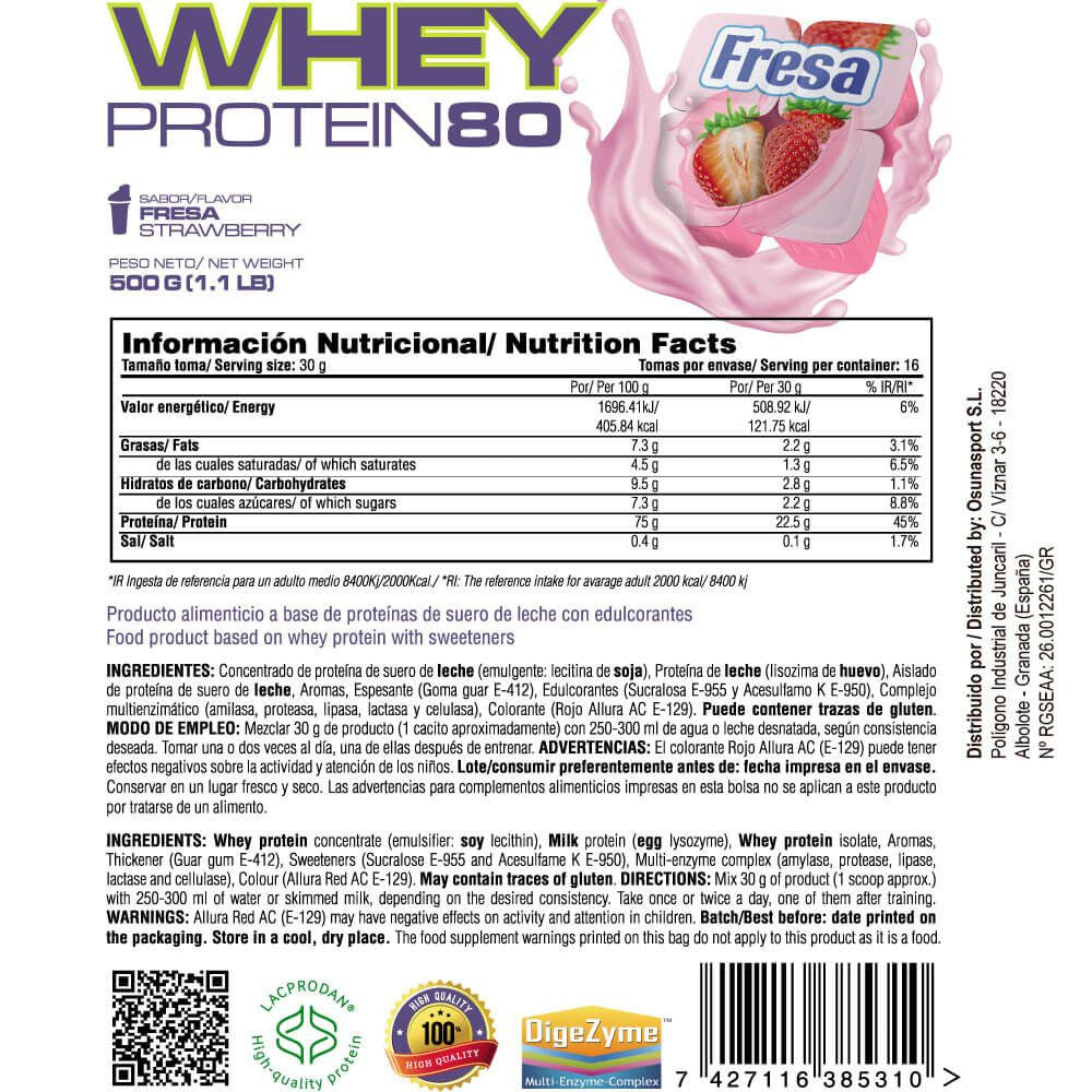 Whey Protein80 - 500g - Fresa - Aumenta La Masa Muscular - Masmusculo_4