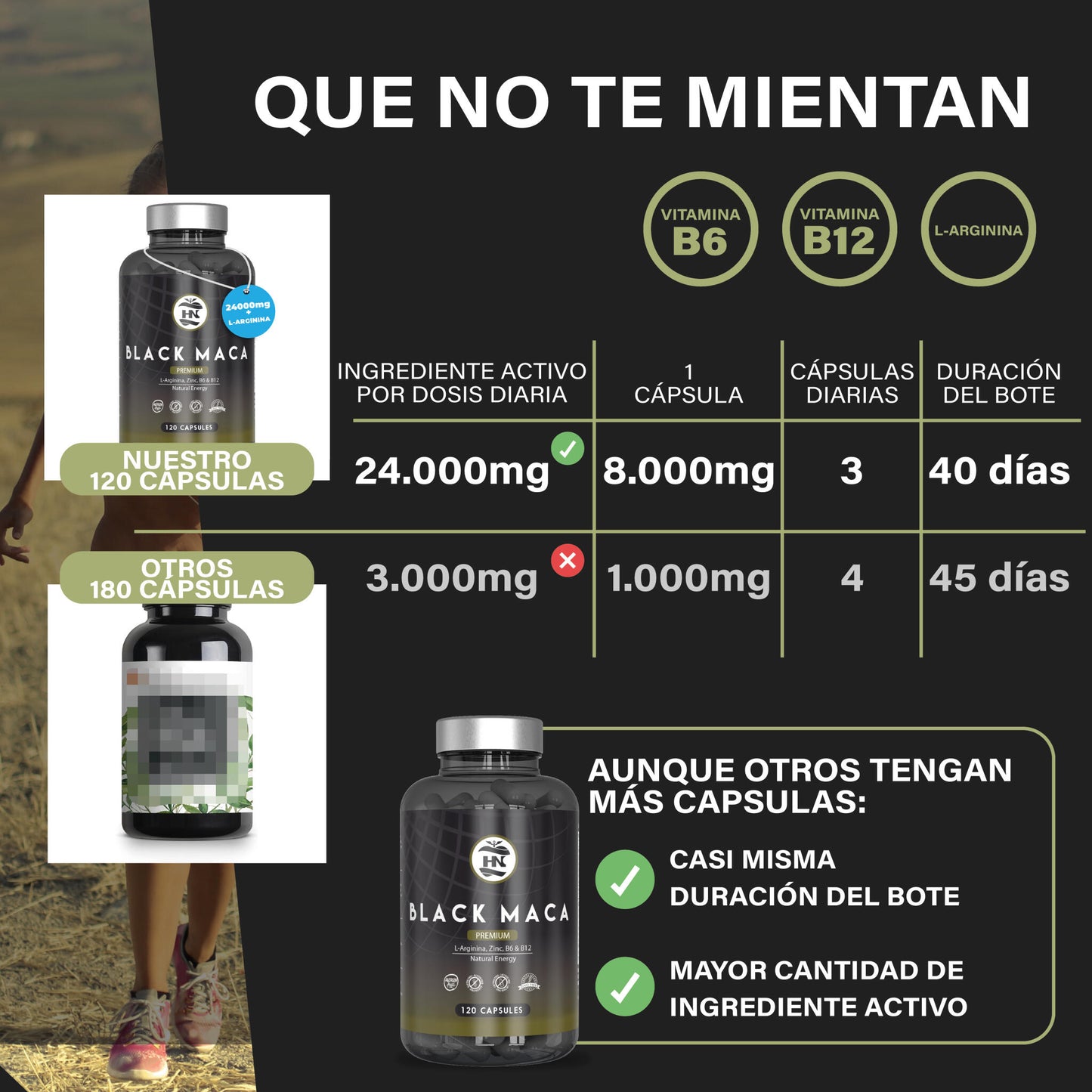 Maca Negra Andina Peruana Con L Arginina, 120 Capsulas, Para Máxima Energía Y Rendimiento Con Vitaminas B6/b12_4