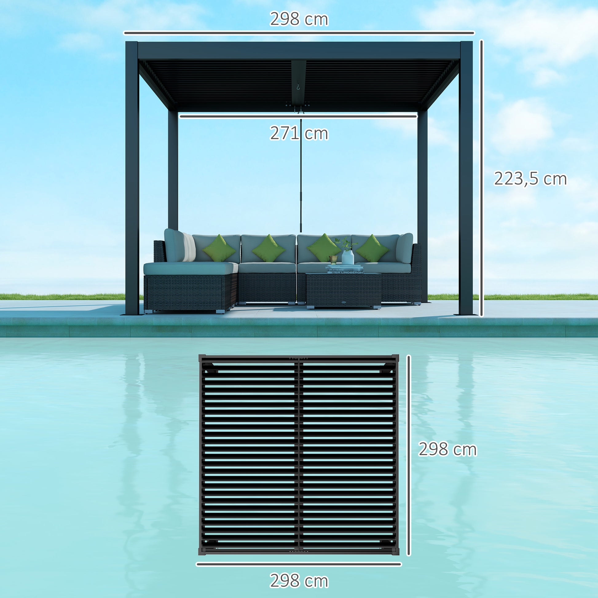 Outsunny Pérgola De Aluminio 3x3 M Con Techo De Lamas Ajustable Gris Oscuro_2