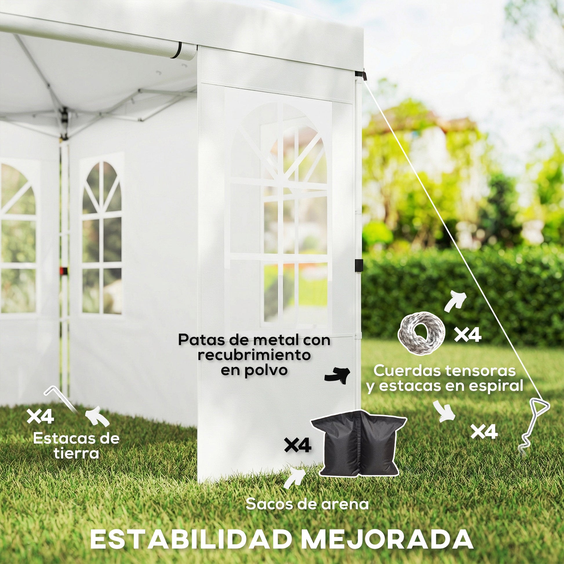 Outsunny Carpa Plegable 3x3m Pop-up Altura Ajustable Laterales Extraíbles Blanco_5