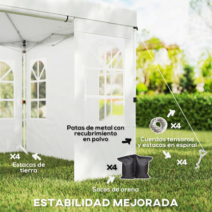 Outsunny Carpa Plegable 3x3m Pop-up Altura Ajustable Laterales Extraíbles Blanco_5