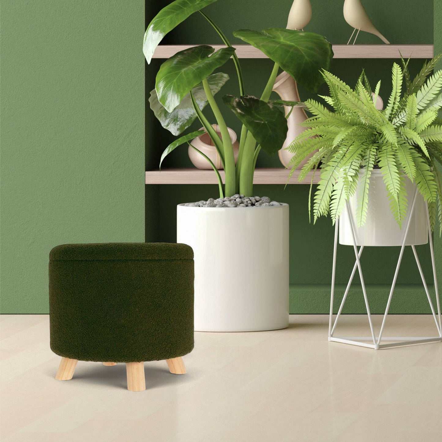 Well Home Taburete De Almacenamiento 100% Poliéster Ø40x37cm De 18l Color Verde_2