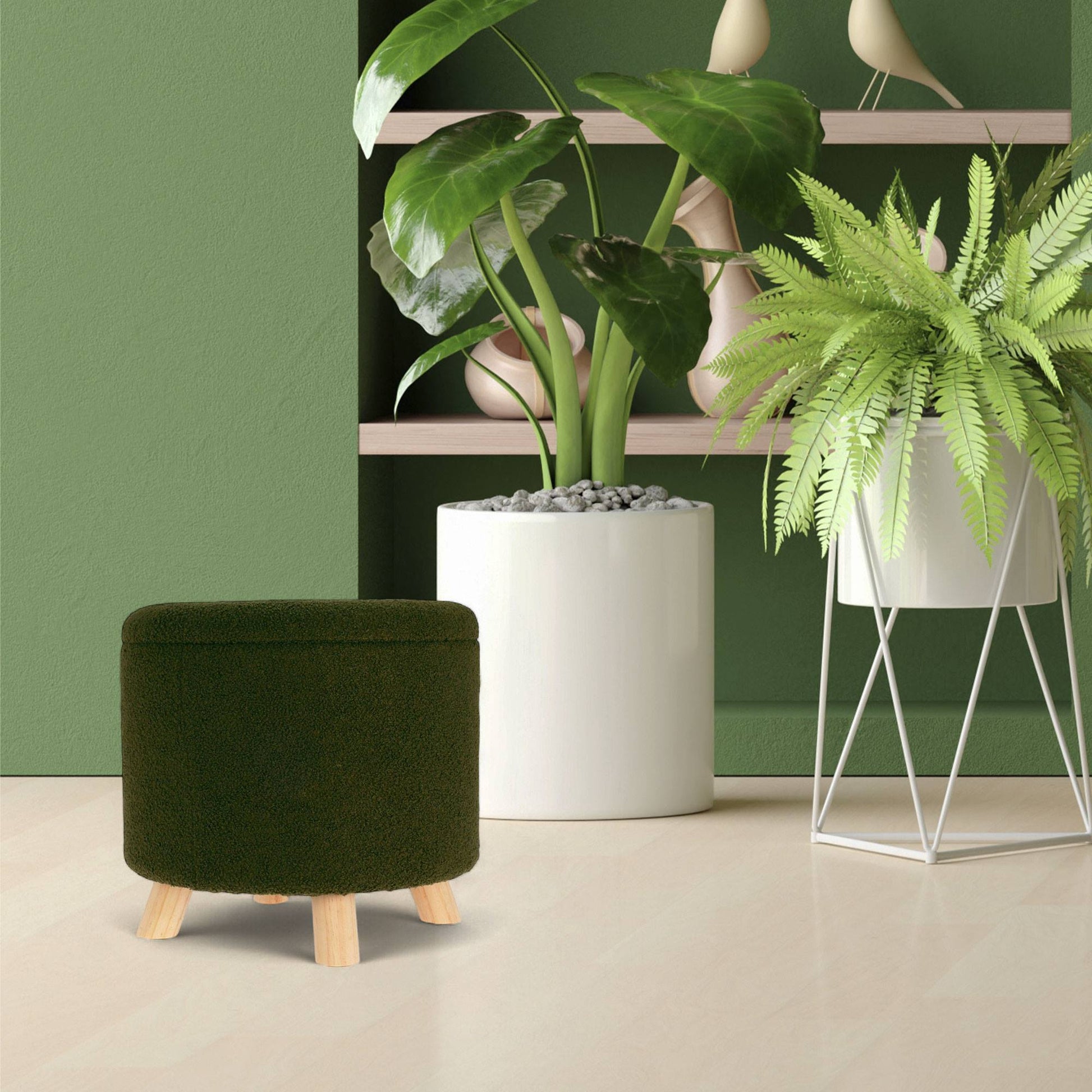 Well Home Taburete De Almacenamiento 100% Poliéster Ø40x37cm De 18l Color Verde_2