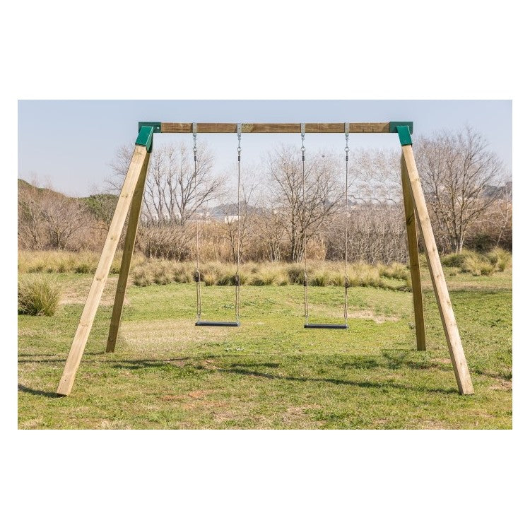 Columpio Doble De Madera Cuadrada Masgames Karai Deluxe Adultos (caucho Y Cuerdas).