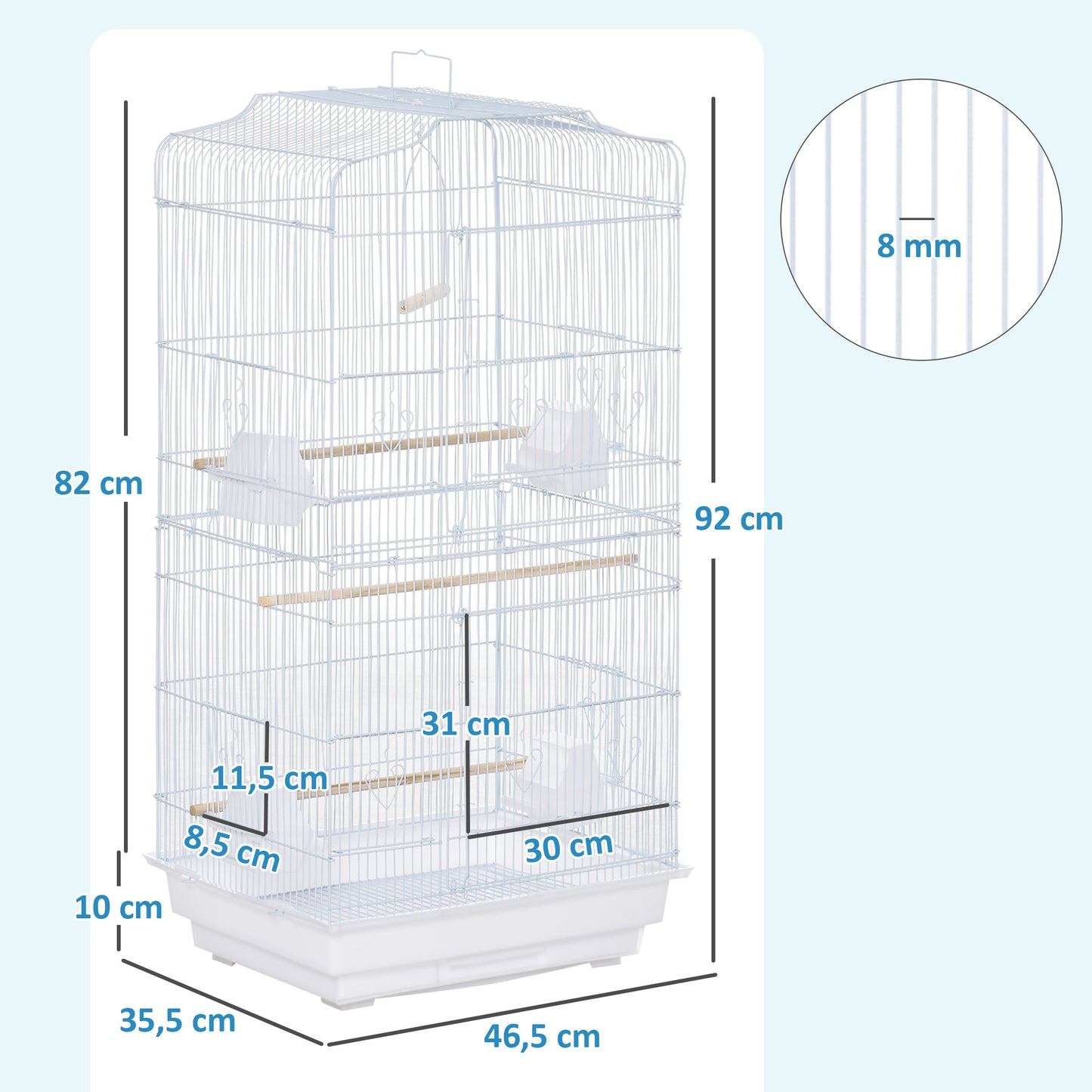Pawhut Jaula Para Pájaros Con Puertas Comederos Y Bandeja 47,5x36x91 Cm Blanco_2