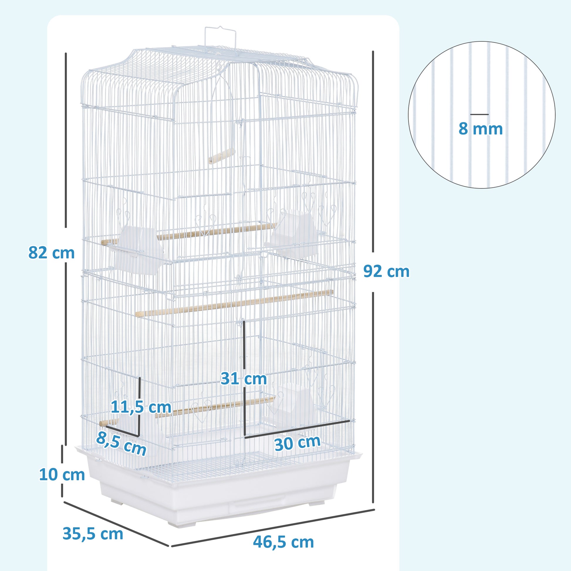 Pawhut Jaula Para Pájaros Con Puertas Comederos Y Bandeja 47,5x36x91 Cm Blanco_2
