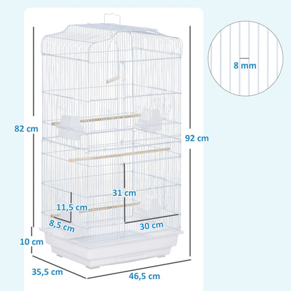 Pawhut Jaula Para Pájaros Con Puertas Comederos Y Bandeja 47,5x36x91 Cm Blanco_2