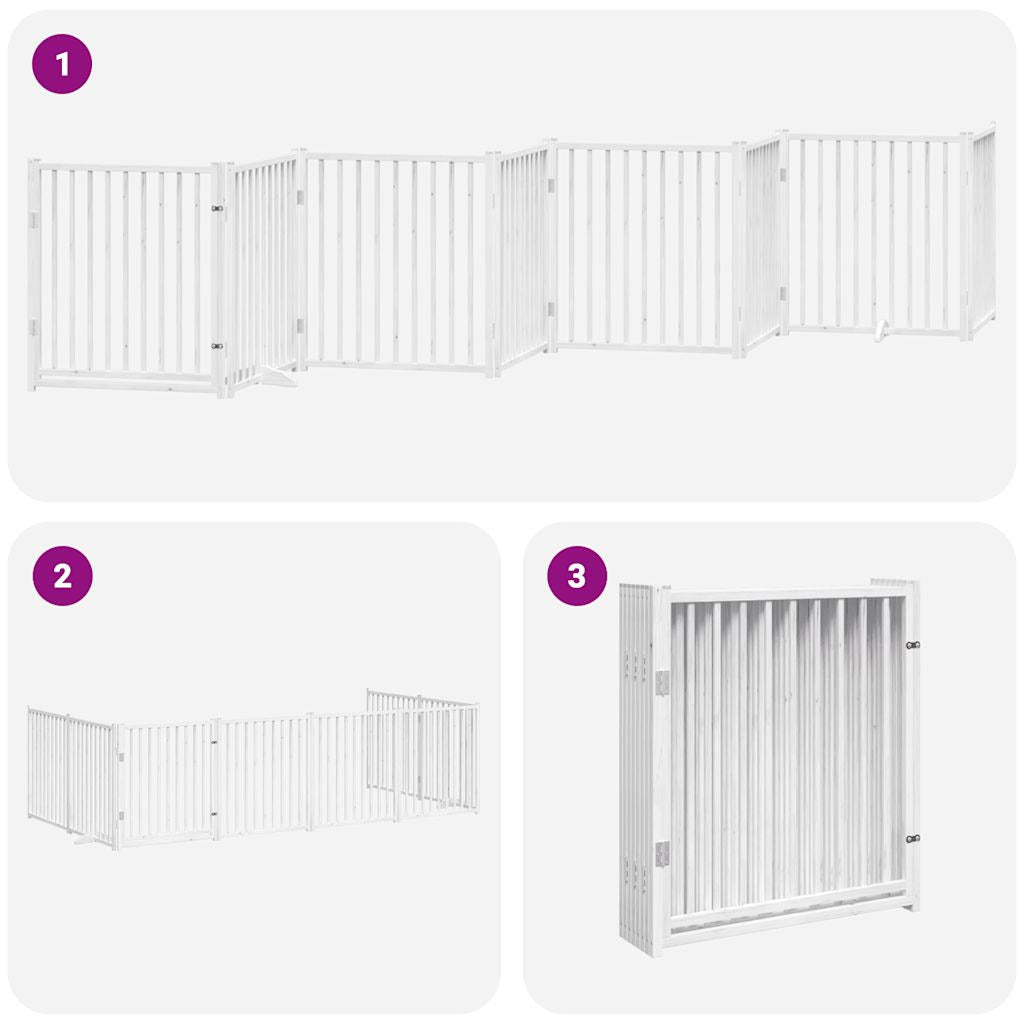 Vidaxl Puerta De Perros Plegable 8 Paneles Madera Álamo Blanca 640 Cm_4