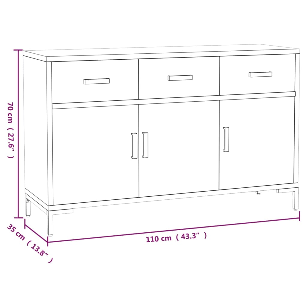 Aparador De Madera Maciza De Pino Marrón 110x35x70 Cm / Vetonek_0