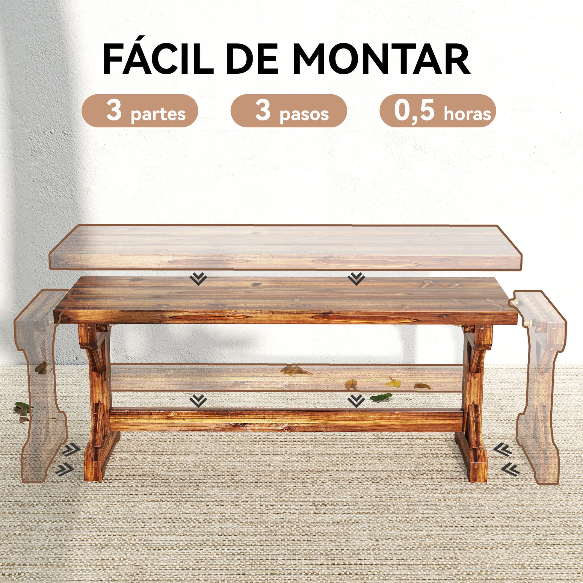 Outsunny Banco De Jardín De Madera Rústico De 2 Plazas 114x40x46 Cm Carbonizado_5