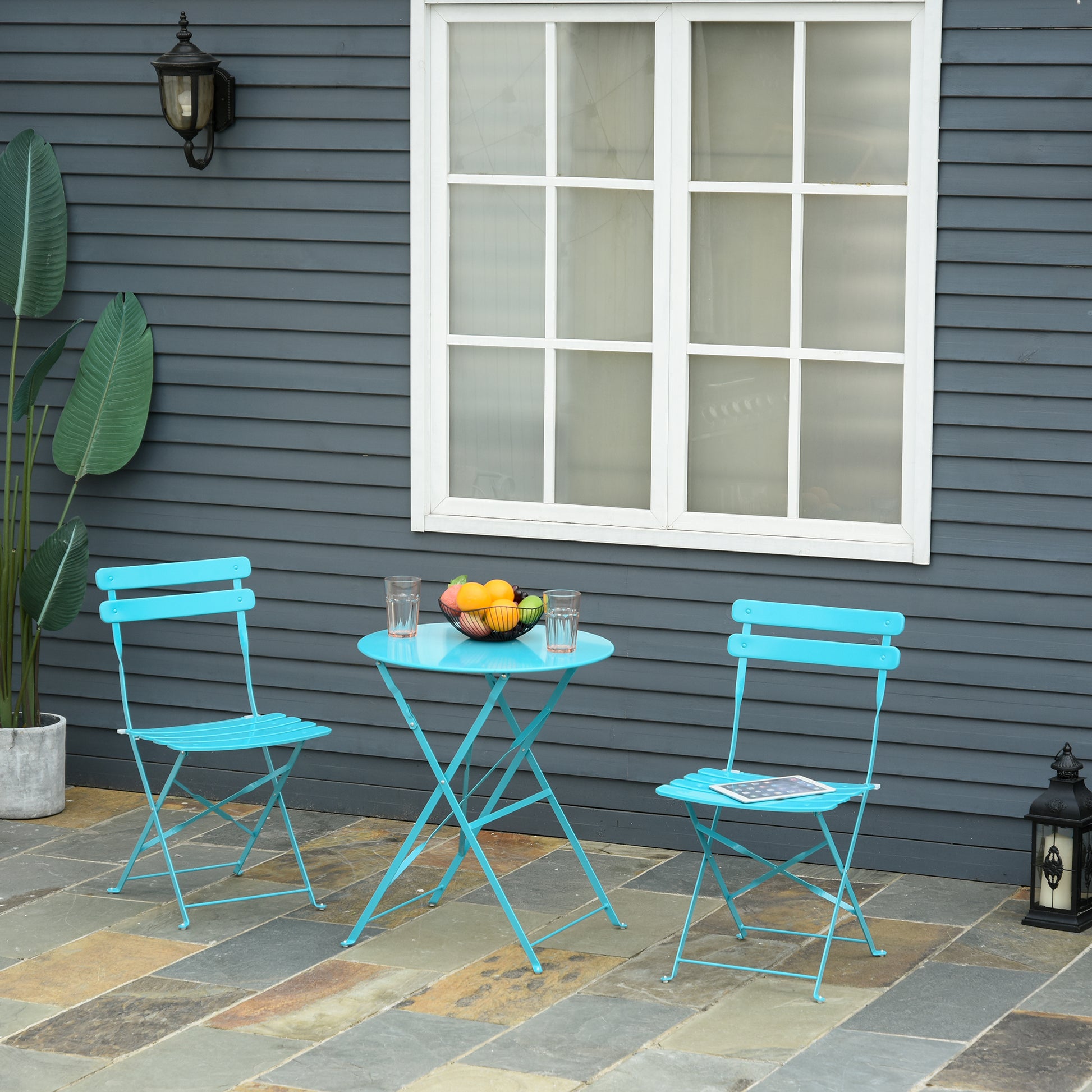 Outsunny Conjunto De Muebles Plegables De Jardín Mesa Y 2 Sillas De Metal Ø60x71_1