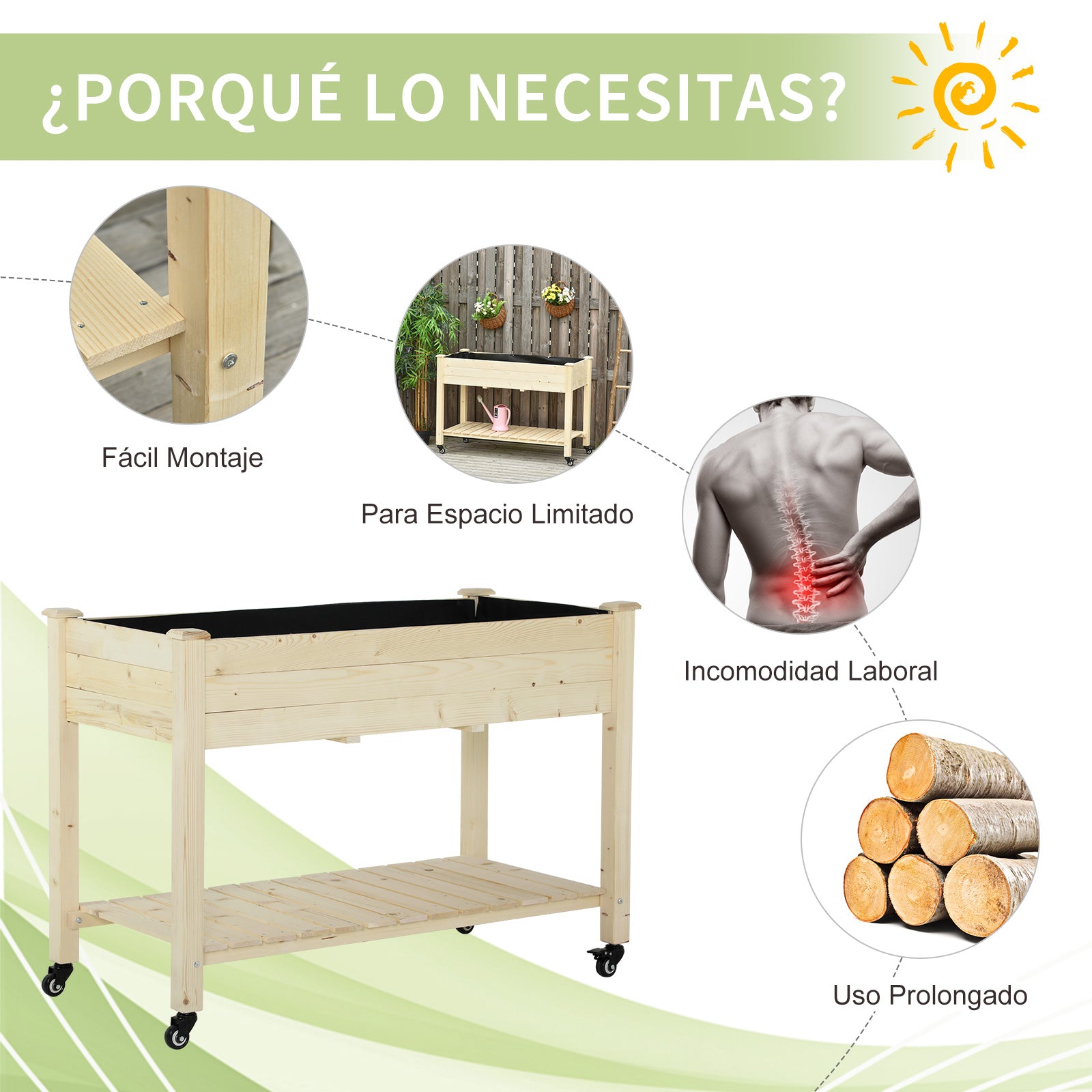 Outsunny Huerto Urbano 118x55x83 Cm Madera Estante Tela Geotextil Portátil_5