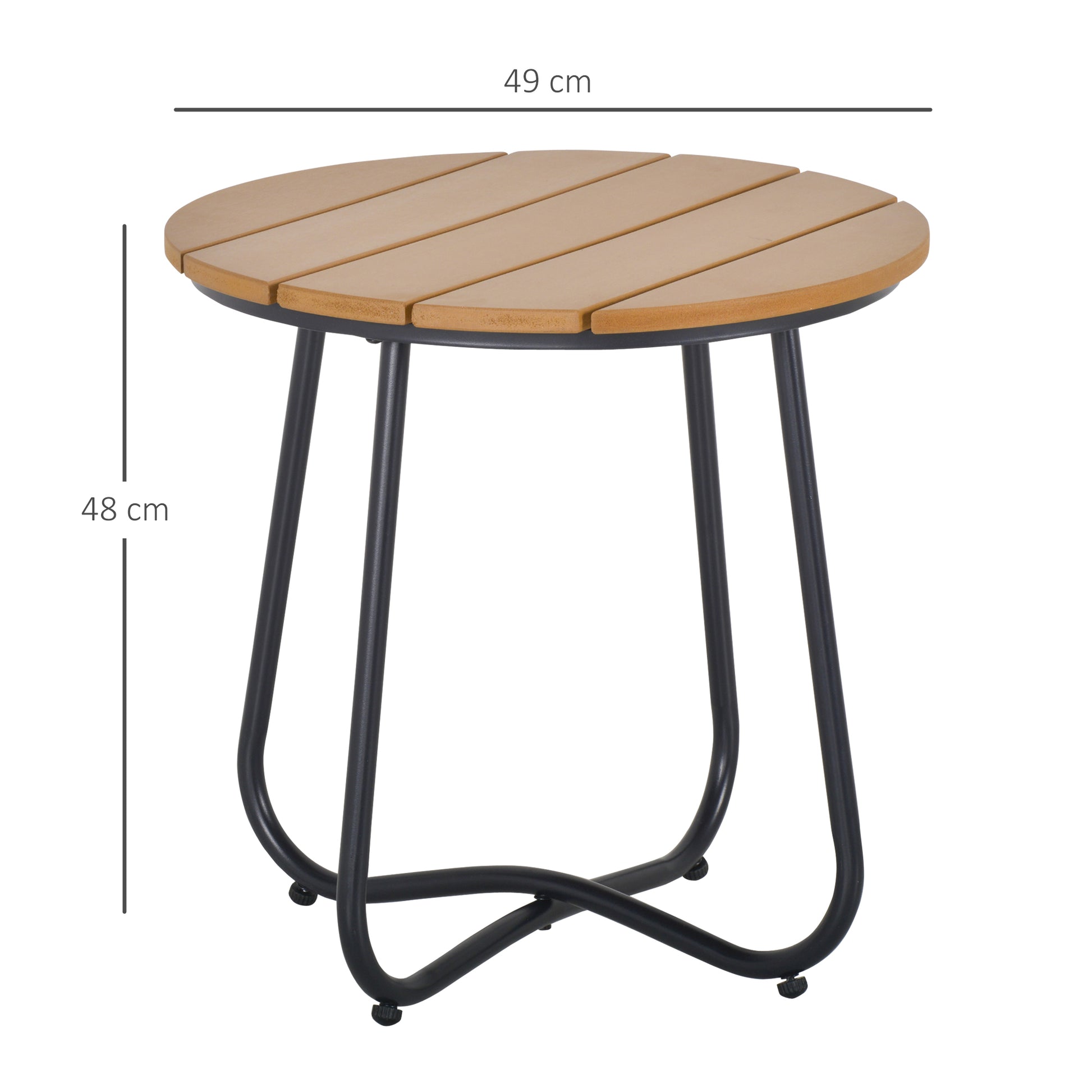 Outsunny Mesa Auxiliar Redonda Con Diseño De Listones Ø49x48 Cm Natural Y Negro_2