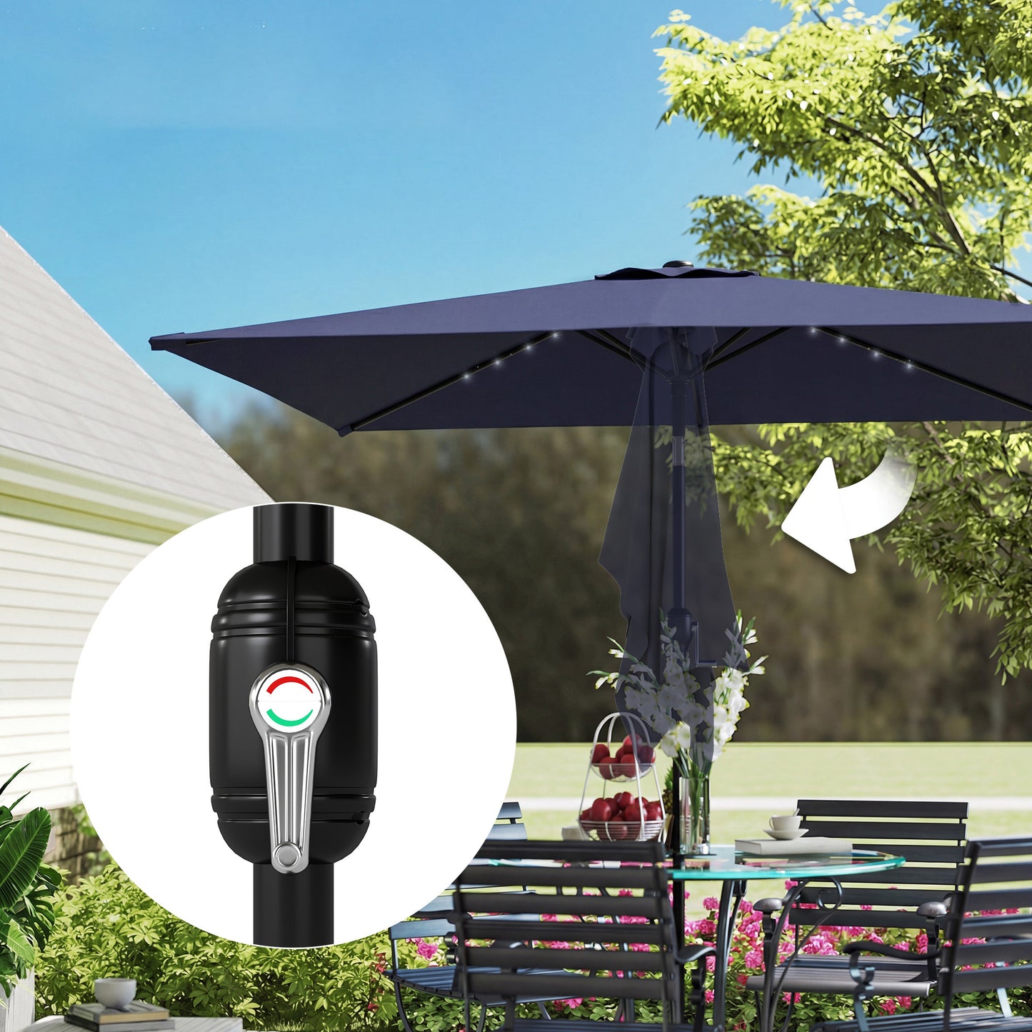 Outsunny Sombrilla Terraza Exterior Con 24 Luces Led Solares 2,9x2,5 M Azul_3