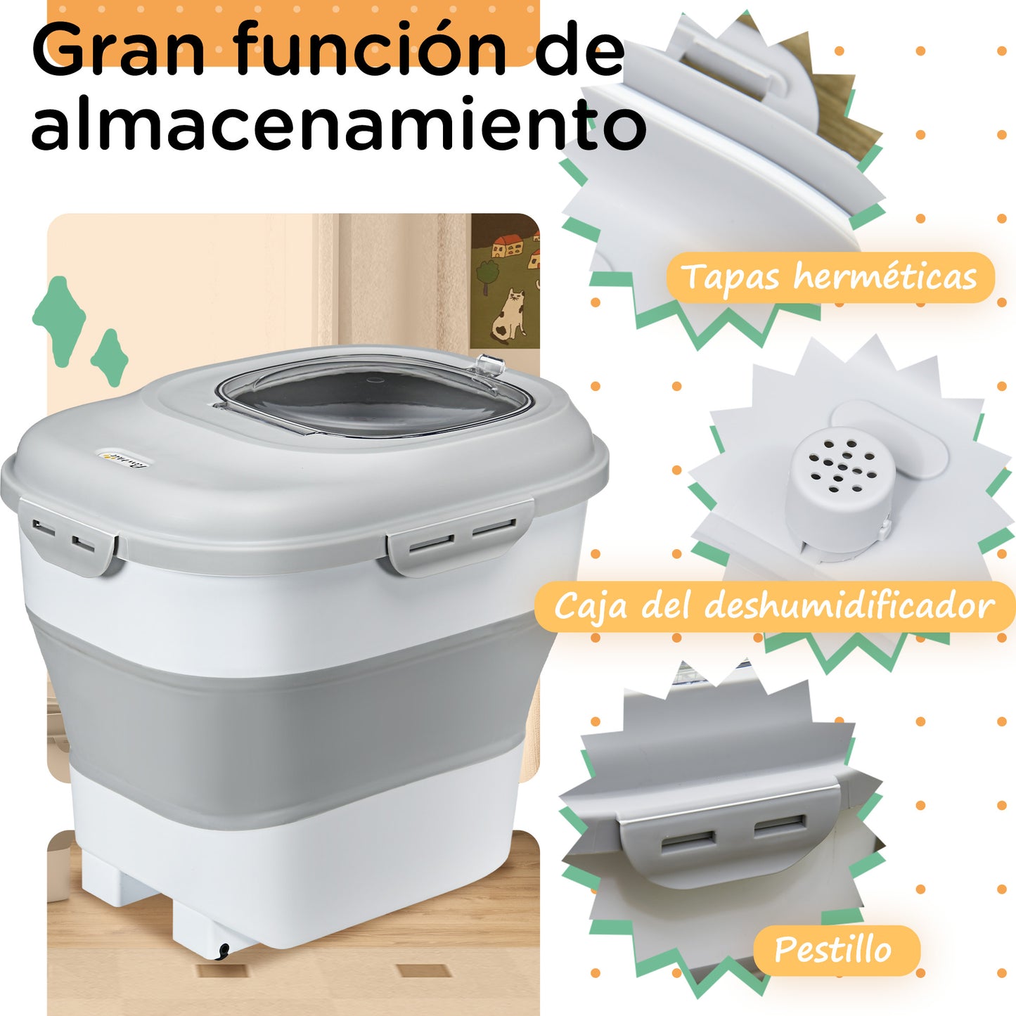 Pawhut Contenedor De Pienso Plegable 25l Con Taza Medidora Cuenco Plegable_5