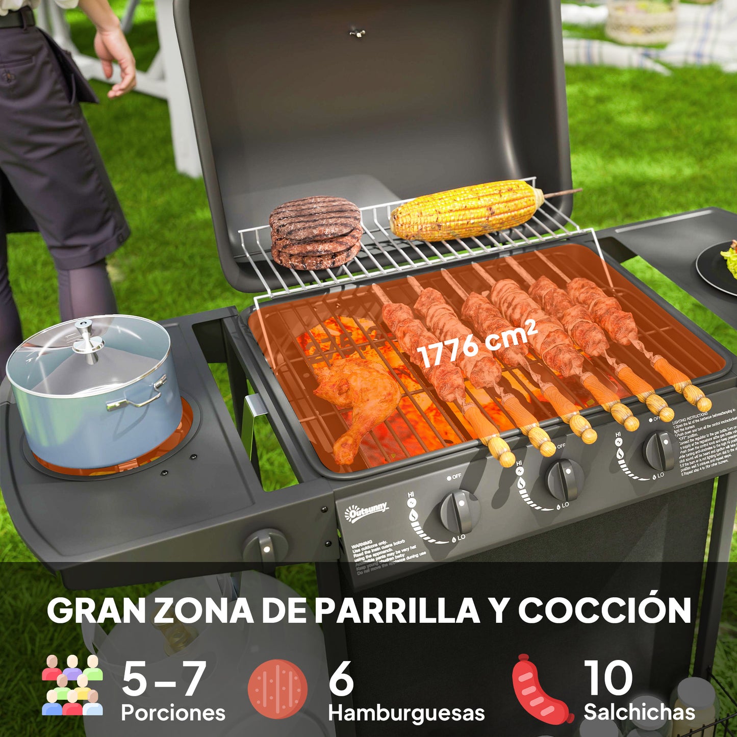 Outsunny Barbacoa De Gas Bbq Gas Con 3+1 Quemadores 9_3