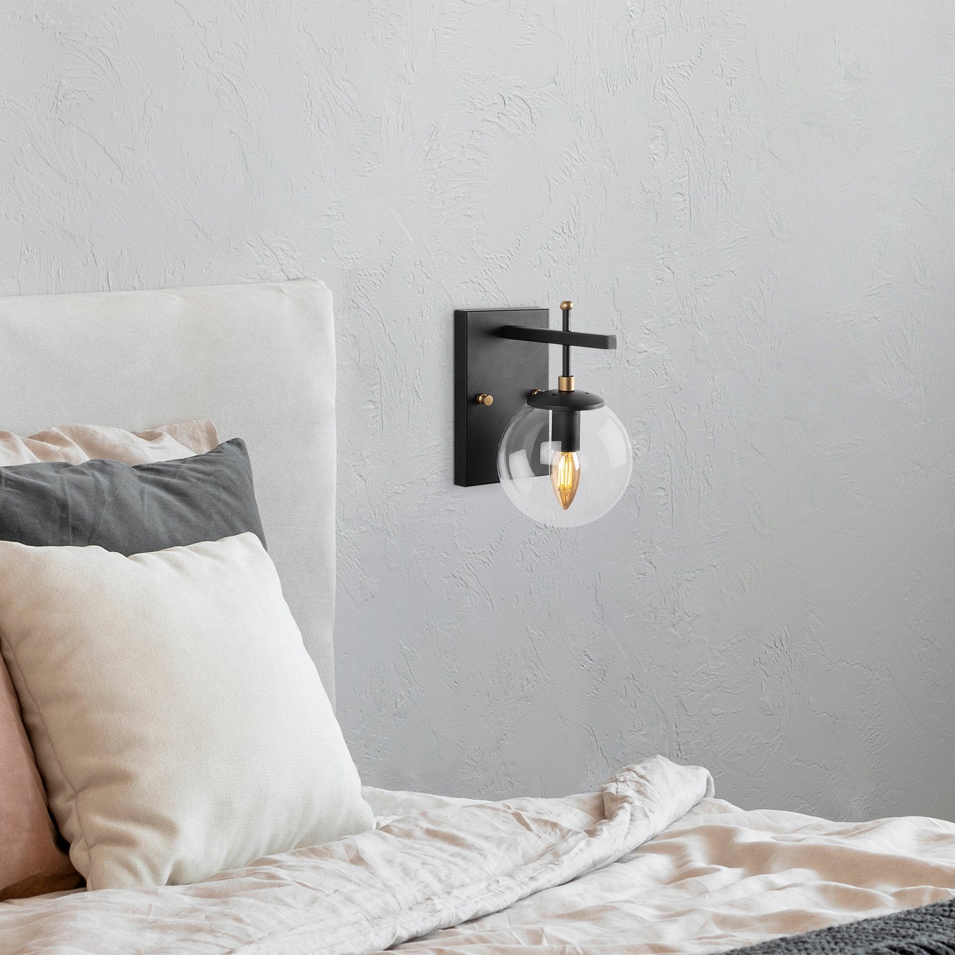 Aplique De Pared Pantalla Transparente, Metal , Negro, 15x20x15, Casquillo E14 Max 40 W_5