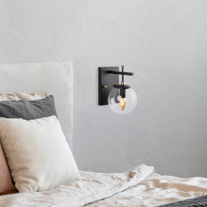 Aplique De Pared Pantalla Transparente, Metal , Negro, 15x20x15, Casquillo E14 Max 40 W_5