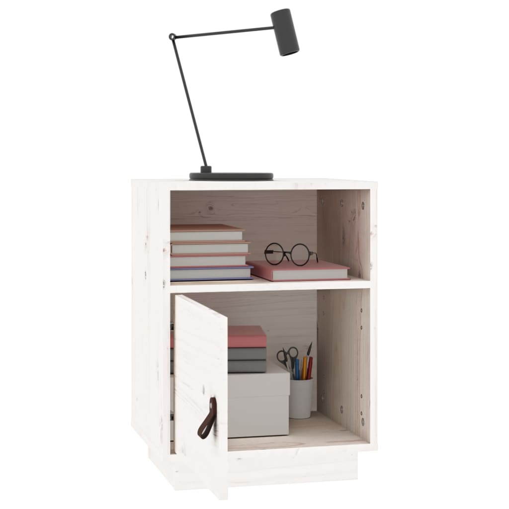 Mesita De Noche Madera Maciza De Pino Blanco 40x34x55 Cm_3