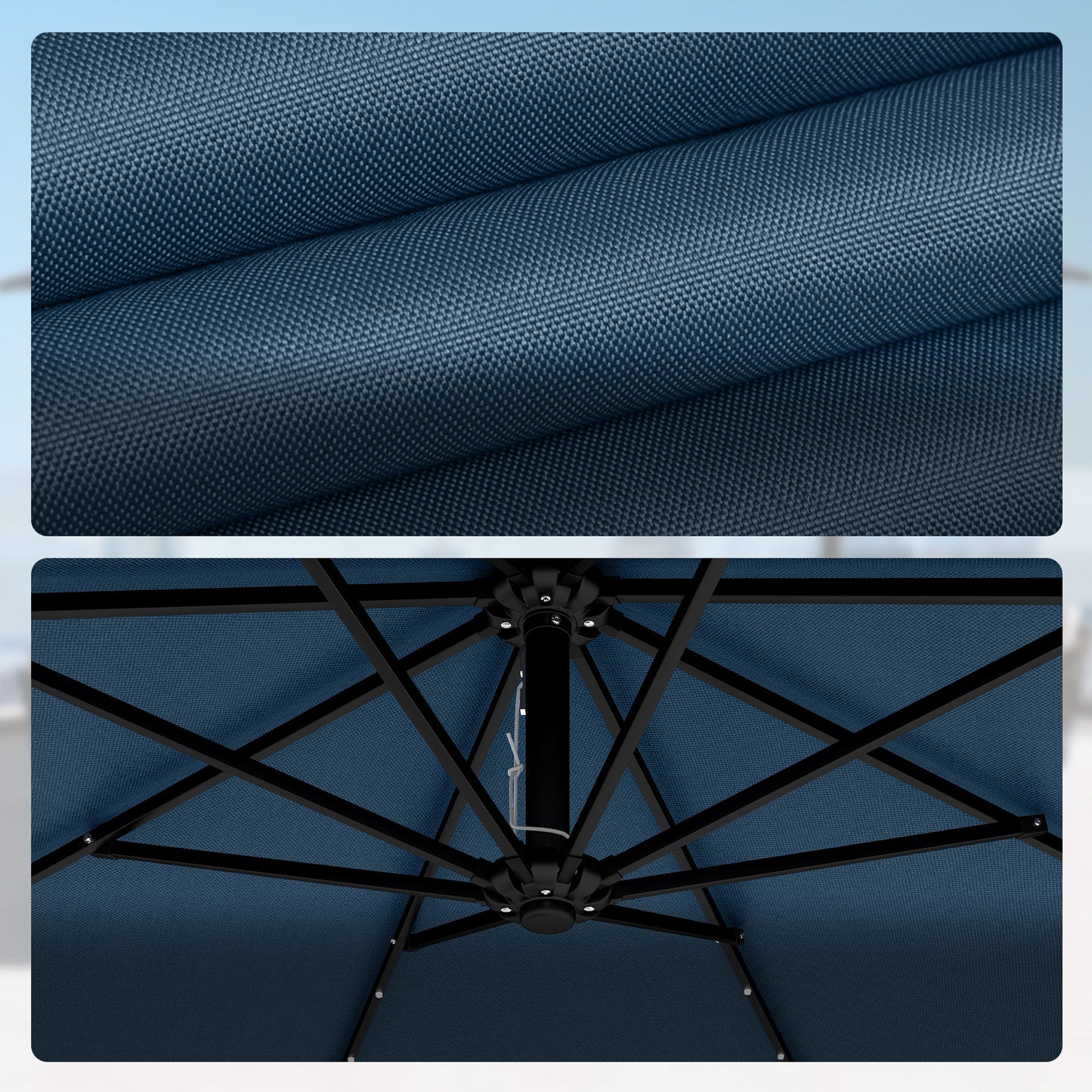 Outsunny Parasol Excéntrico De Aluminio Con Luces Led Base Cruzada Ø345 Cm Azul_3