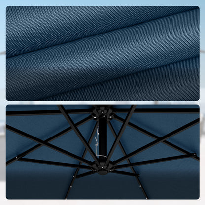 Outsunny Parasol Excéntrico De Aluminio Con Luces Led Base Cruzada Ø345 Cm Azul_3