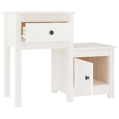 Mesita De Noche Madera Maciza De Pino Blanco 79,5x38x65,5 Cm_1