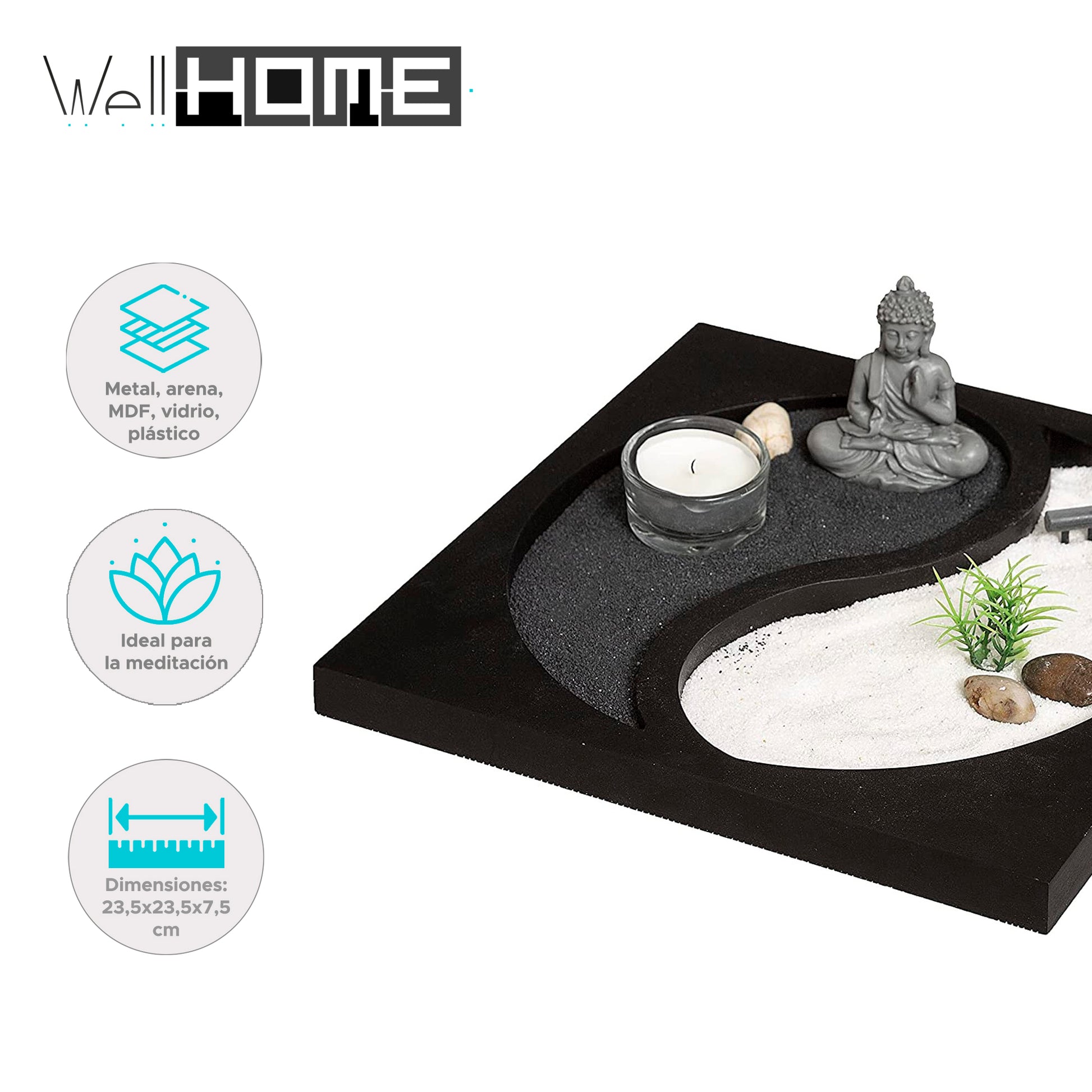 Wellhome Jardín Zen Yin Yang Con Piedras, Portavelas Y Arena_1