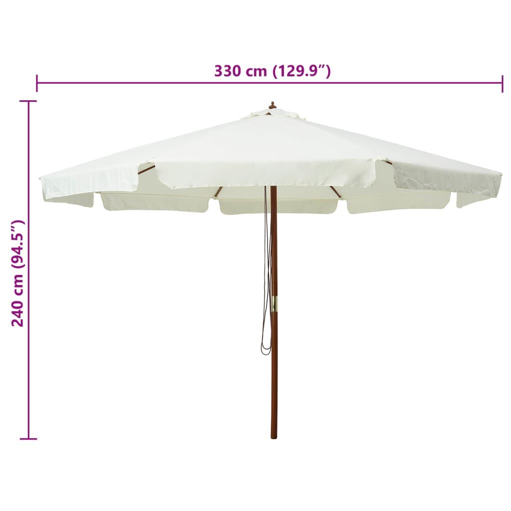 Vidaxl Sombrilla De Jardín Con Palo De Madera Blanco Arena 330 Cm_4