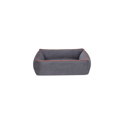 Cama Rectangular De Pana Para Perro Modelo Wuapu Alins 75x60cm Color Gris Con Detalle Canela