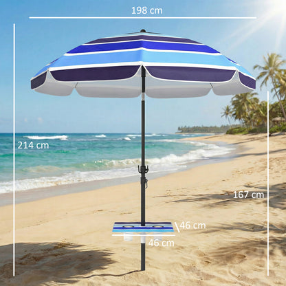 Outsunny Sombrilla De Playa Con Mesa Plegable Y Portavasos Ø198 Cm Inclinación_2