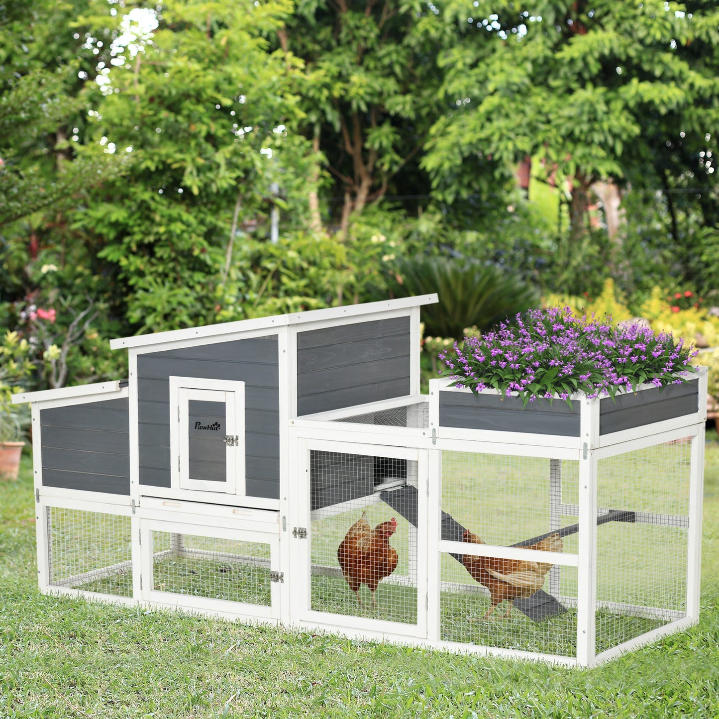 Pawhut Gallinero Madera Con Corral De Alambre Techos Abatibles Y Mesa De Cultivo_1