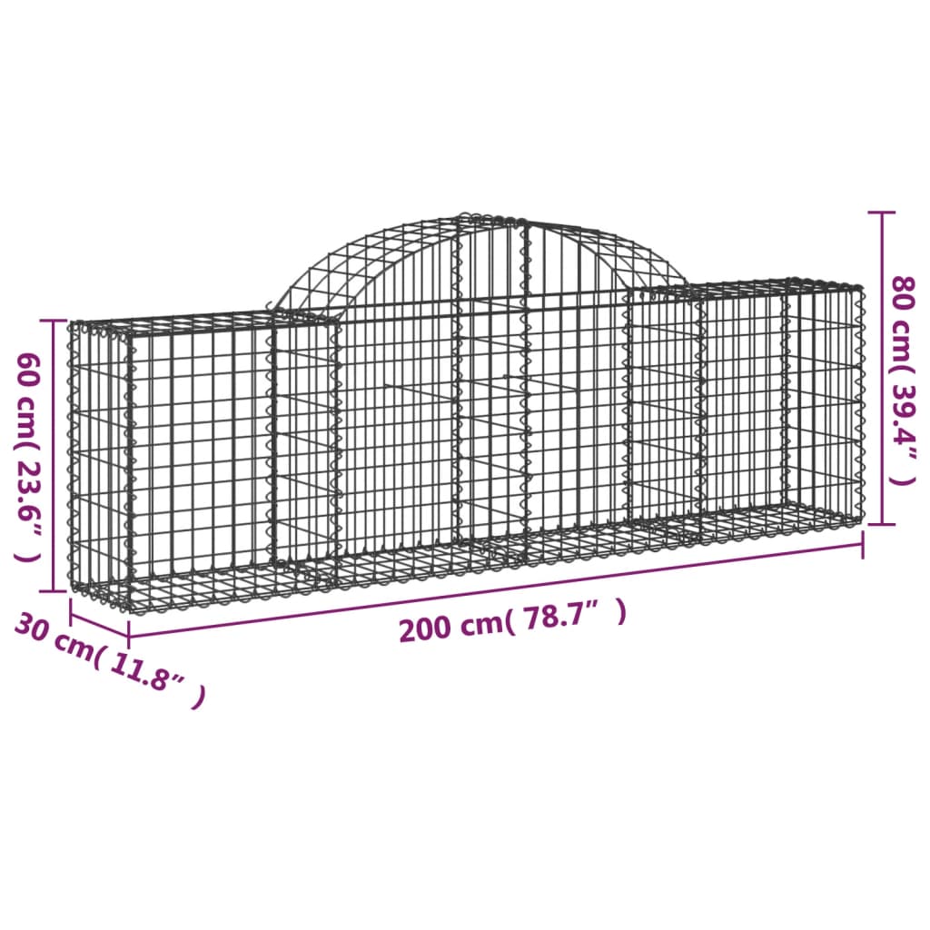 Cestas De Gaviones 15 Uds Forma De Arco Hierro 200x30x60/80 Cm_5