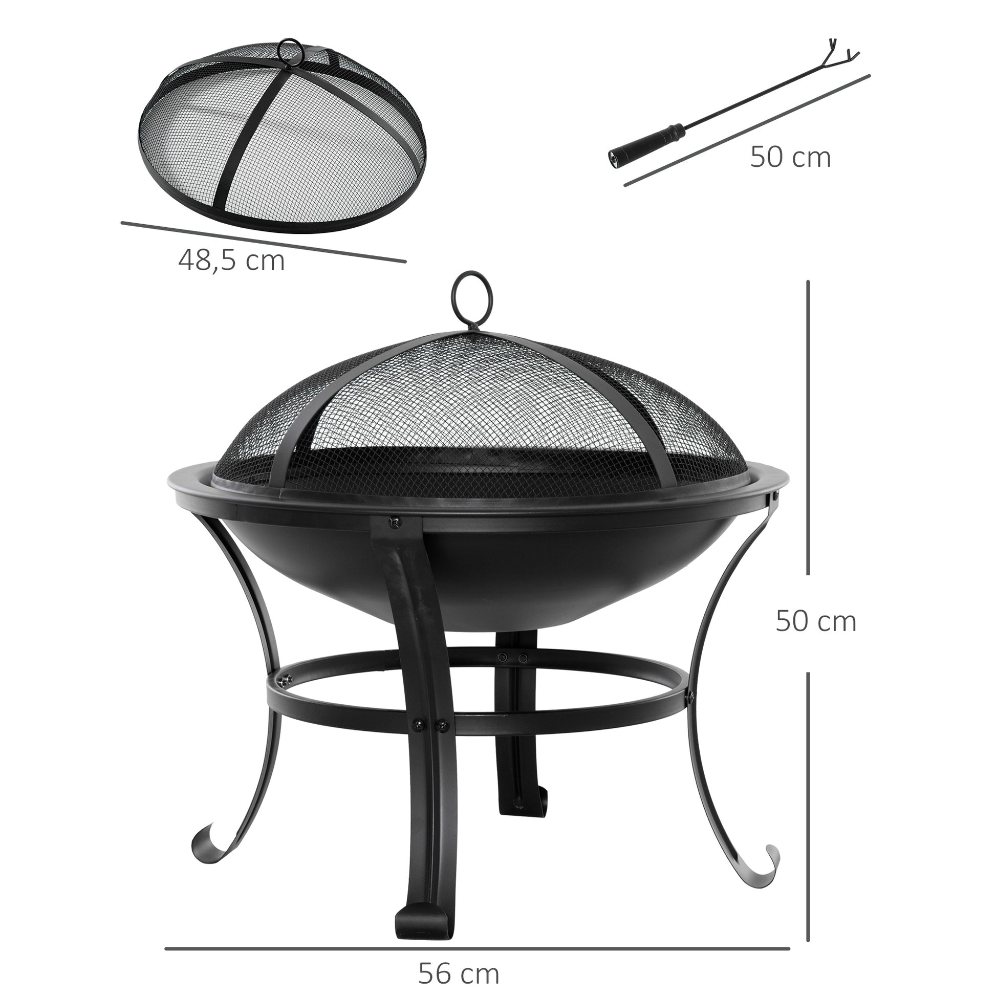 Outsunny Brasero Exterior Ø56 Cm Con Tapa Protectora Contra Chispas Y Atizador_2