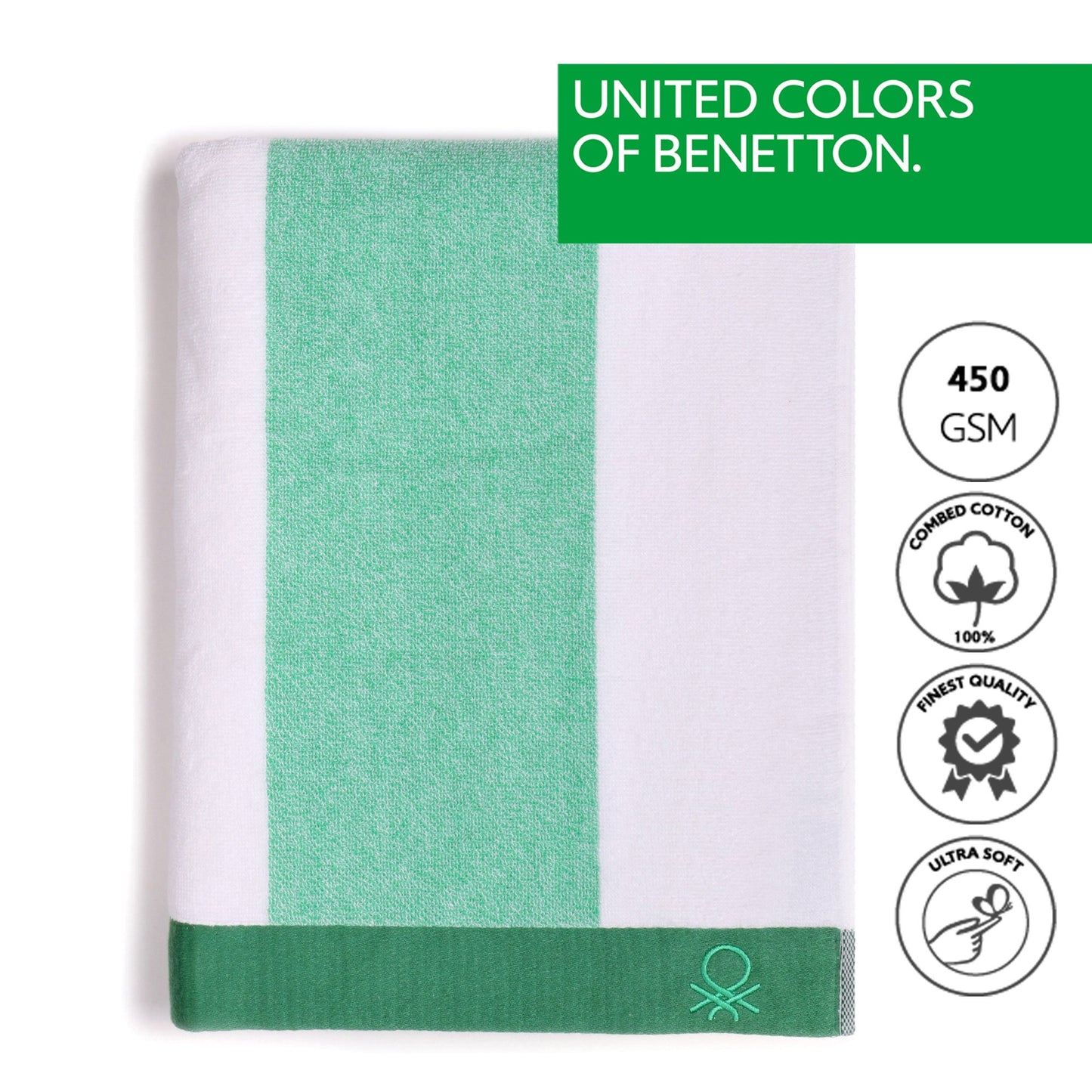 Set 2 Toalla De Playa 90x160cm 450gsm Terry 100%algodon Verde Casa Benetton_3