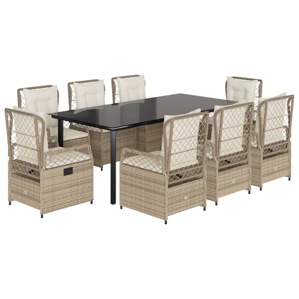 Set Comedor De Jardín 9 Pzas Con Cojines Ratán Sintético Beige / Vetonek_2
