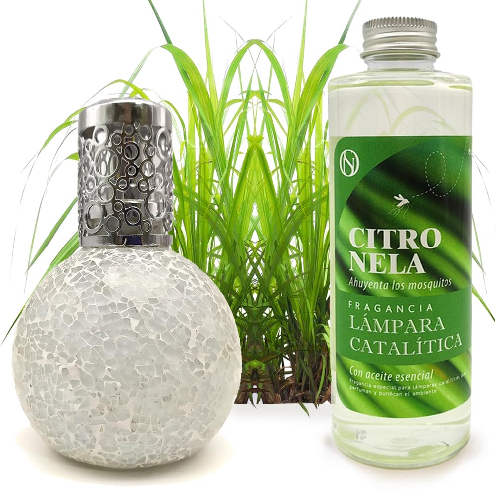 Lámpara Catalítica Mosaico Blanco + Fragancia Citronela 200 Ml - Elimina Malos Olores, Impurezas Y Perfuma_0