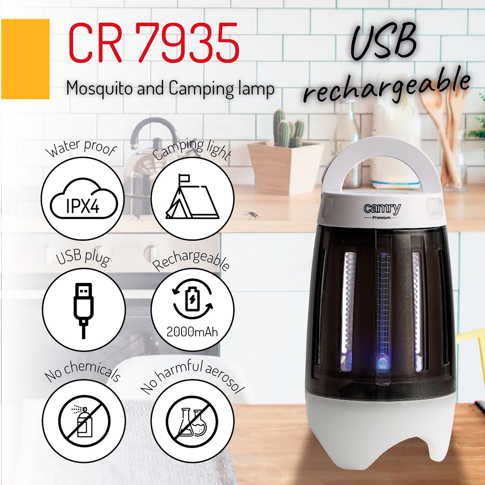 Lámpara Anti-mosquitos, Lámpara Camping Led 2 En 1, Recargable Usb Radio Acción 40 M², Camping Camry Cr 7935, Blanco/negro_4