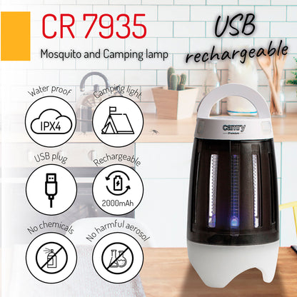Lámpara Anti-mosquitos, Lámpara Camping Led 2 En 1, Recargable Usb Radio Acción 40 M², Camping Camry Cr 7935, Blanco/negro_4
