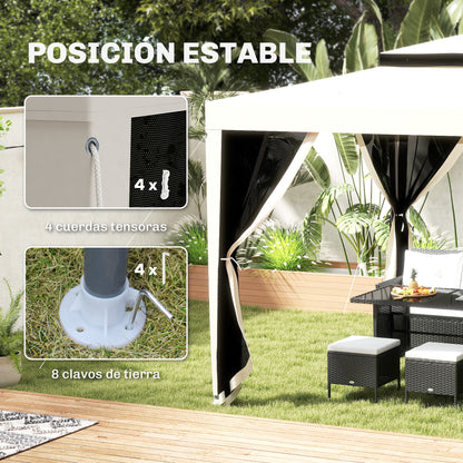 Outsunny Carpa De Jardín 3x3 M Con 4 Mosquiteras Laterales Techo Doble Crema_3